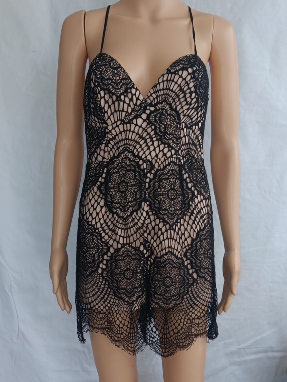 New Bardot Black Crochet Lace Chemise Slip Size 6/S